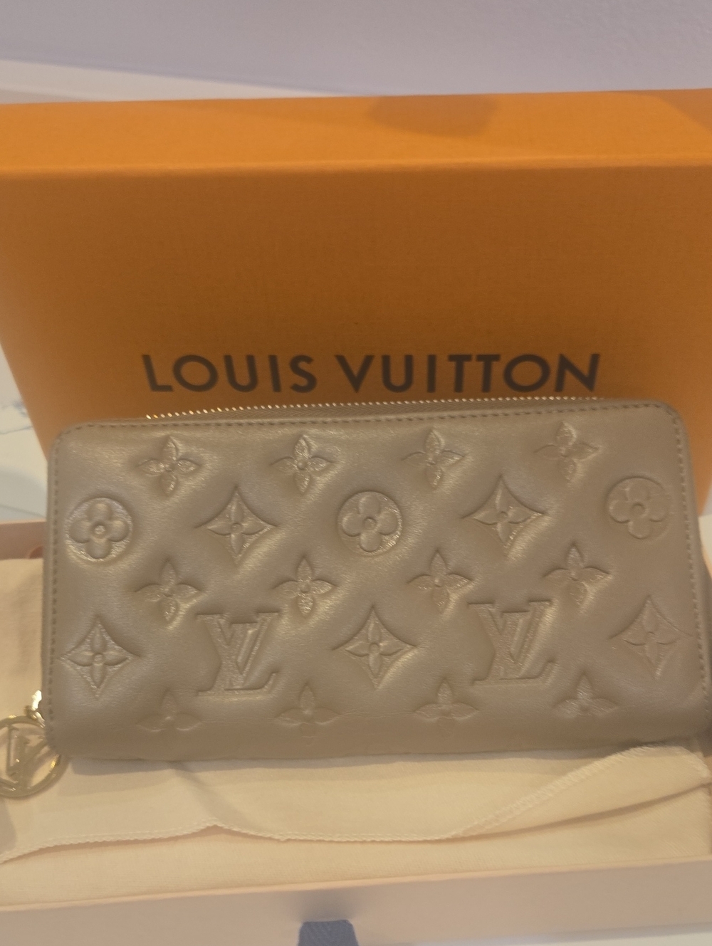 Louis Vuitton Embossed Monogram Coussins Zip-Around Wallet in Taupe, GUC